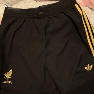 Adidas National Mexico Fútbol Black and Gold Athletic Shorts